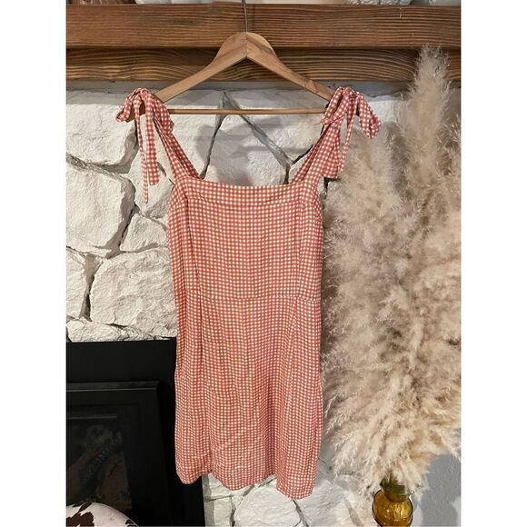 SAGE the label red and white plaid mini dress tie straps size M - Picture 1 of 5